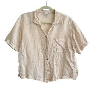 Gerties linen button down shirt collared neutral minimalist work office solid S